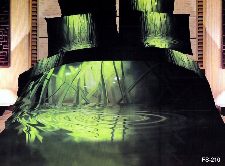 Green Black Bamboo Water Comforter Bedding Set King Size Queen