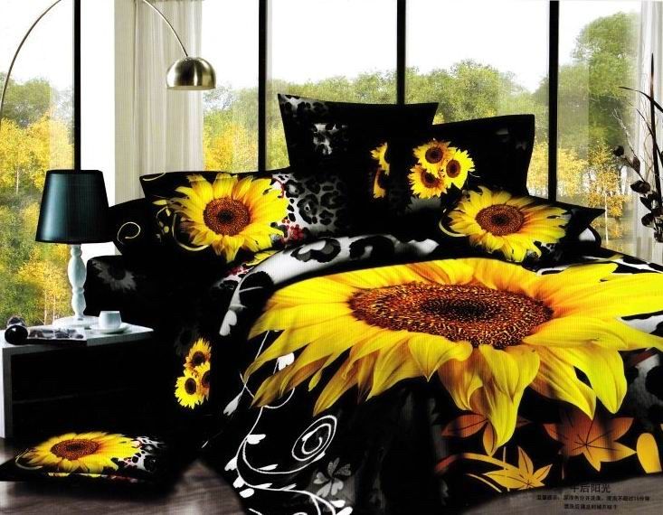 3d Black Sunflower Flower Floral Bedding Comforter Set Sets Queen