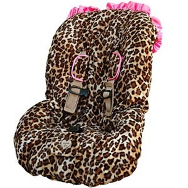 Leopard With Hot Pink Satin Ruffules Baby Car Seat Cover Furniture