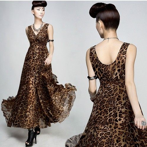 Womens dresses ladies leopard printed dress maxi party evening Bohemian beach dress 8808