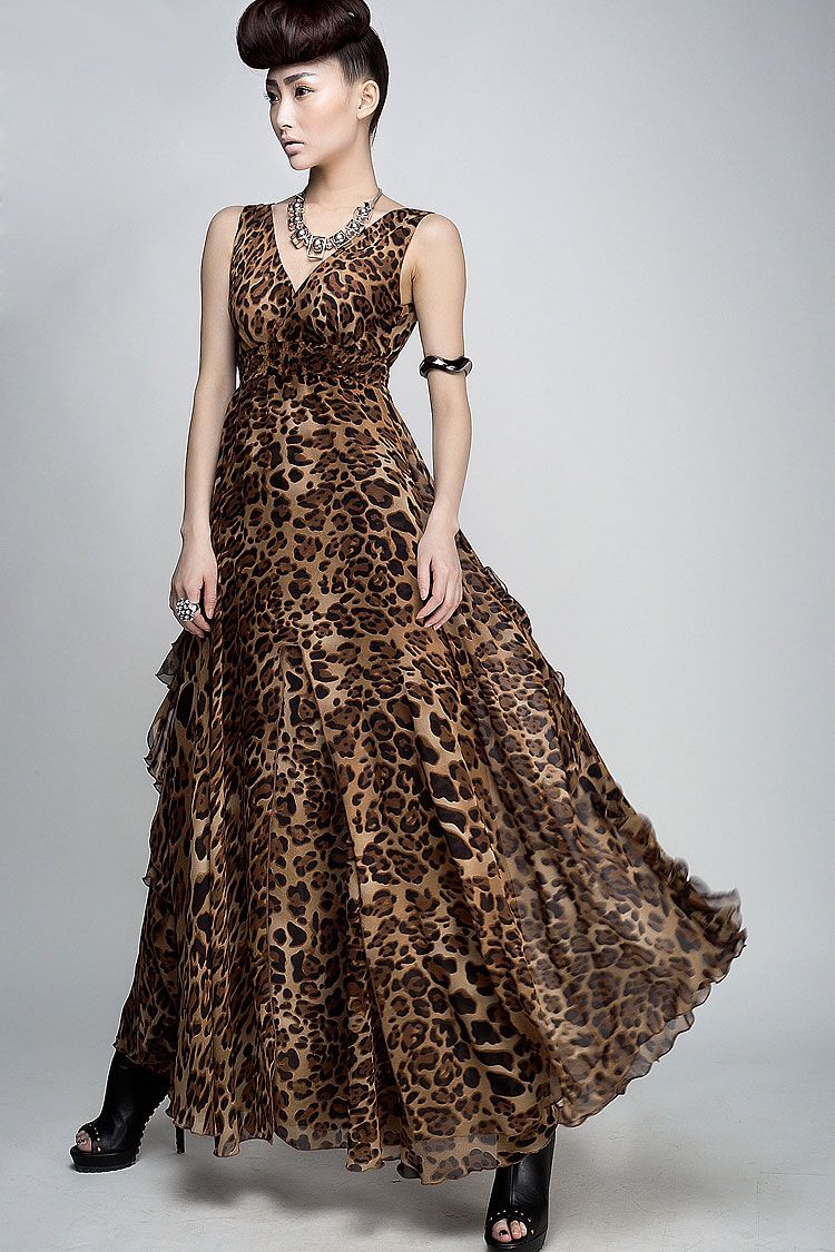 Womens dresses ladies leopard printed dress maxi party evening Bohemian beach dress 8808