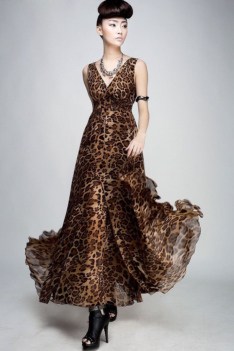 Womens dresses ladies leopard printed dress maxi party evening Bohemian beach dress 8808