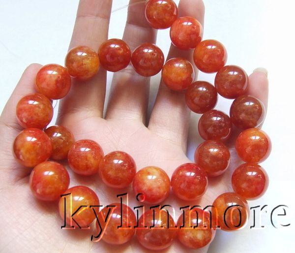 

8SE09362a 14mm Orange Jade Round Beads 15.5''