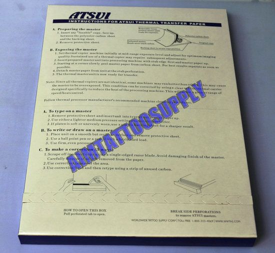 Top ATSUI Tattoo Thermal Transfer Paper 100sheets/Box From Toptattoo