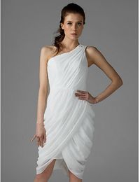Wholesale White One Shoulder Bead Knee L Cocktail Dresses Evening Dress Party Dress Custom SZ HC320081