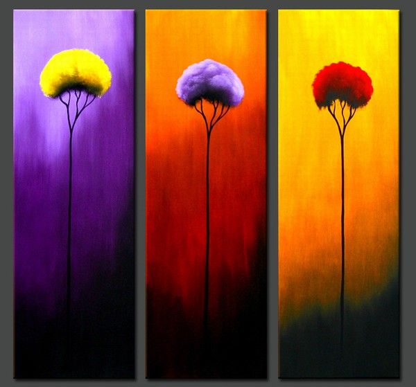 Color Painting 2017 three color tree oil group paintings completely handmade Color Painting 2017 three color tree oil group paintings completely handmade