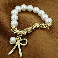 NEW!Gold/Silver Plating BOW-Knot Pearl Beads Braided Wrap Wristband Bracelets For Women/Ladies Black/white Freeshipping