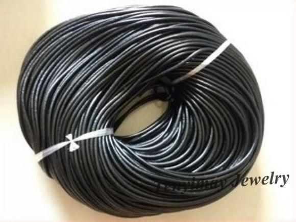 Cordons en cuir noir 3mm, corde en cuir véritable pour bricolage, livraison gratuite, vente en gros, 50 m