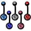 belly button ring 50pcs/lot mix 5 colors Anodized black stainless steel body piercing jewelry double gem navel belly ring