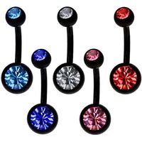 belly button ring 50pcs lot mix 5 colors Anodized black stainless steel body piercing jewelry double gem navel belly ring