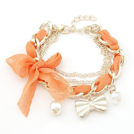 Fashion Beauty Bead Bangle Ribbon Snow spinning preparation of bowknot multi-layer bracelet Cloth art hanging drop pearl bracelet. 9003-image-157982373