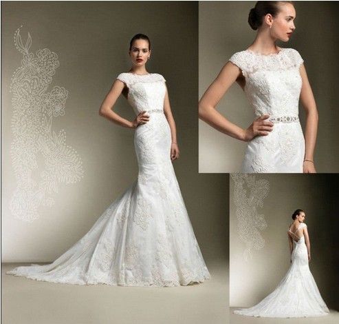 Sexy Mermaid Ivory Lace Cap Sleeves Bridal Wedding Dresses Off Shoulder ...