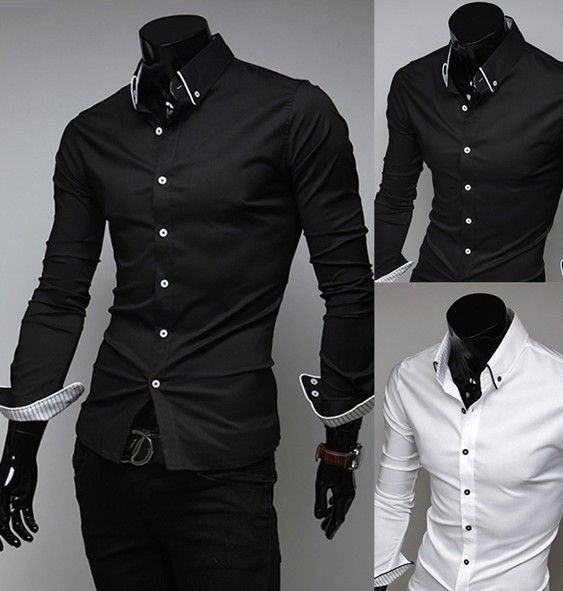 2015 New Men Suit Dress Shirts Style Black White Slim Fit Top Design ...