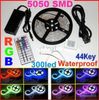 5m 5050 SMD RGB 300 LED Strip Light Vattentät IP65 60led/m+ 44 tangenter IR fjärrkontroll + strömförsörjning