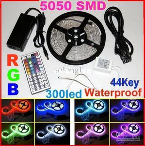 5m 5050 SMD RGB 300 LED 스트립 빛 방수 IP65 60led/m + 44 키 IR 원격 제어 + 전원 공급 장치