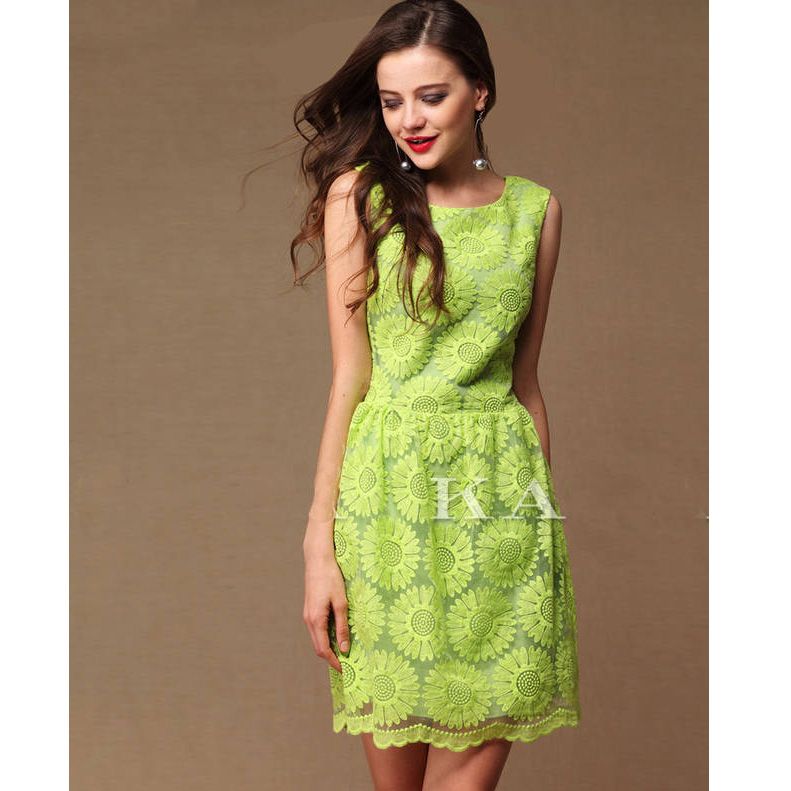 2017 Summer Lace Dress Hot Western Womens OL Dress Bohemian Style Lace Embroidery Sunflower 