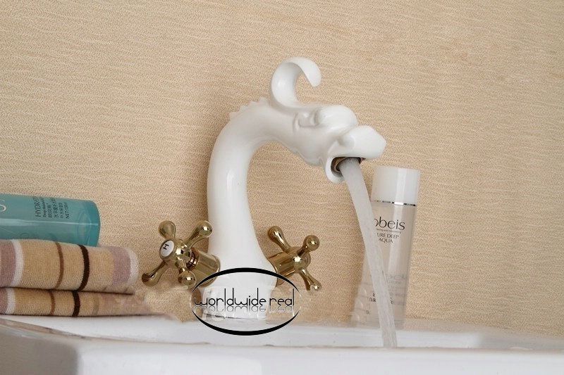 Retro White Painted Chinese Dragon Faucet Bathroom Basin Sink Mixer Tap