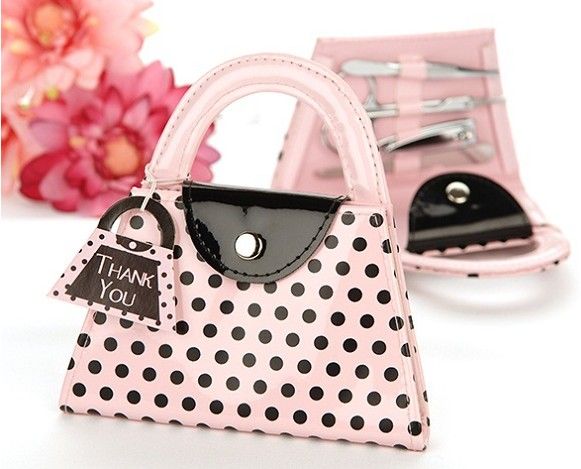 Bomboniera regalo Borsa a pois rosa Set manicure pedicure KD1