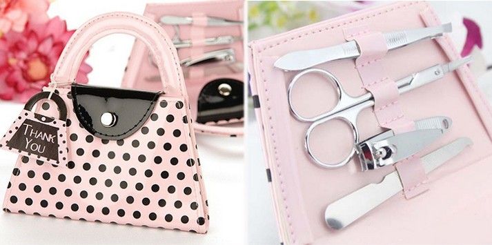 Hochzeitsbevorzugungsgeschenk Rosa Polka Geldbörse Maniküre-Set Pediküre KD1