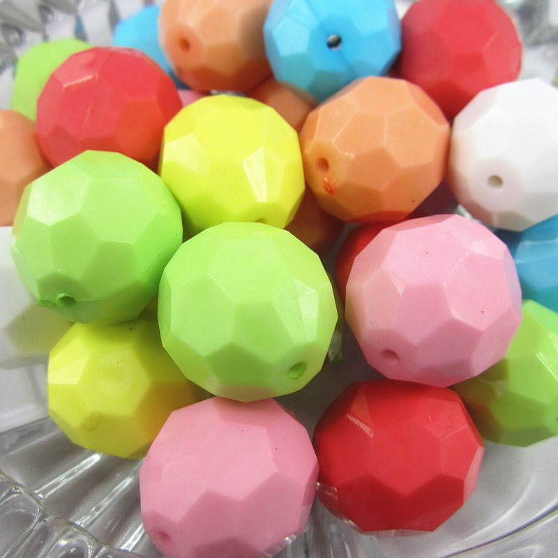 Mixed Solid Round Faceted Acrylic Beads Chunky Beads 22mm Hexagon