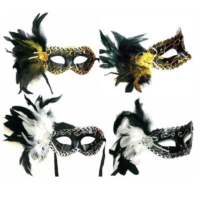 059 masquerade halloween christmas queen princess costume party mask venetian women big feather masks promotion halloween feather masks online with
