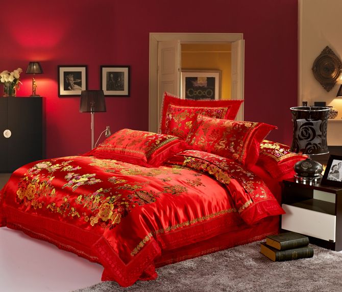 Chinese Wedding Red Pink Satin Silk Bedding Comforter Set Sets King Chinese Wedding Red Pink Satin Silk Bedding Comforter Set Sets King Queen Size Bedspread Duvet Cover Bed In A Bag Sheets Sheet Home Texile