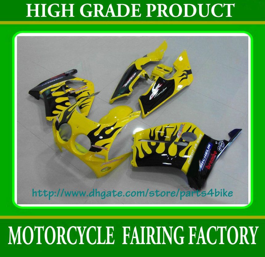 Black Flames in Yellow Fairing Set Honda CBR250RR MC19 1987 1988 1989 1989 CBR250R 87 88 89 Lavoro corporeo RX1X