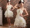 New Strapless Organza Beading Mini Ball Gown Hands making Flower Bridesmaid Dresses9496493