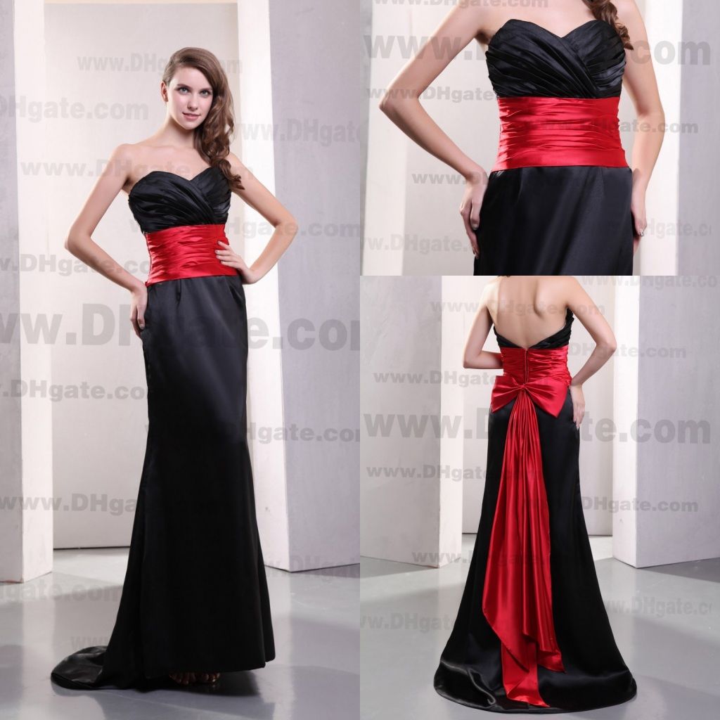 Charming 2014 Sweetheart Black And Red Bow Mermaid Long Evening Dresses ...