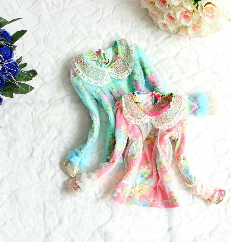 Childrens T Shirts Long Sleeve Flowers T Shirt Girls Lace Collar