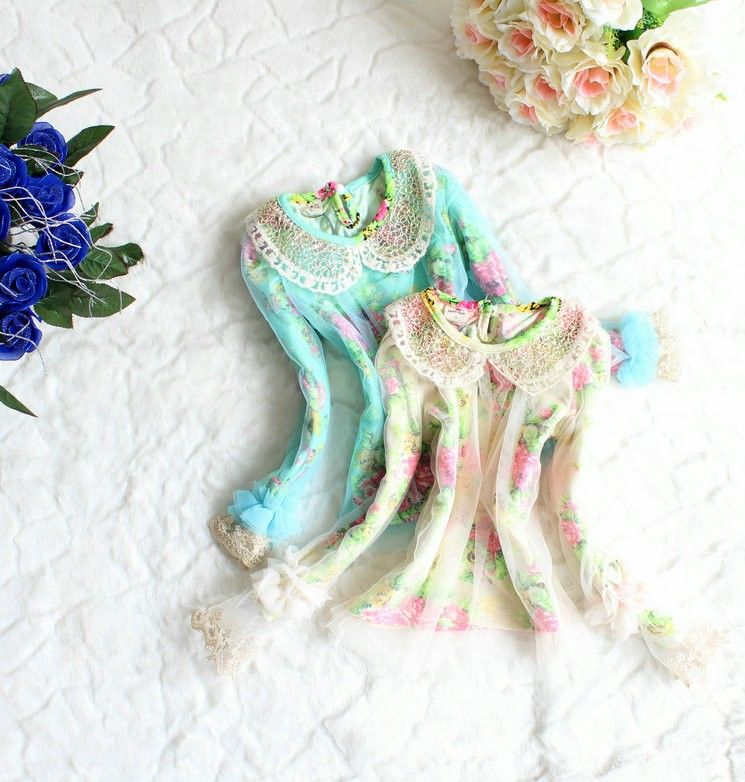 Childrens T Shirts Long Sleeve Flowers T Shirt Girls Lace Collar