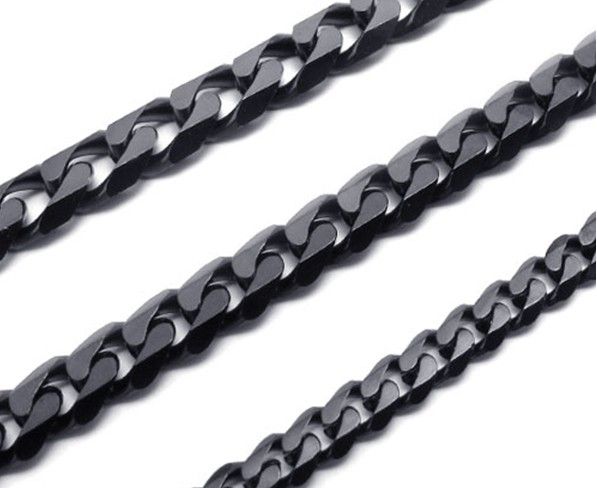 23.6''cool men's JEWELRY, 100% acero inoxidable 8 mm negro Alta calidad espejo pulido collar de cadena