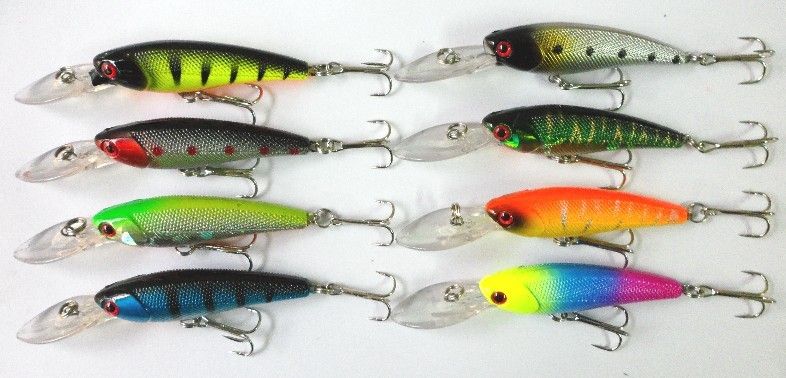 90mm Minnow Hard Bait Fiske Lures Tackle 9cm 8 3g 6 Hakar 8 Färger Vev lockar Färskvatten 200PC