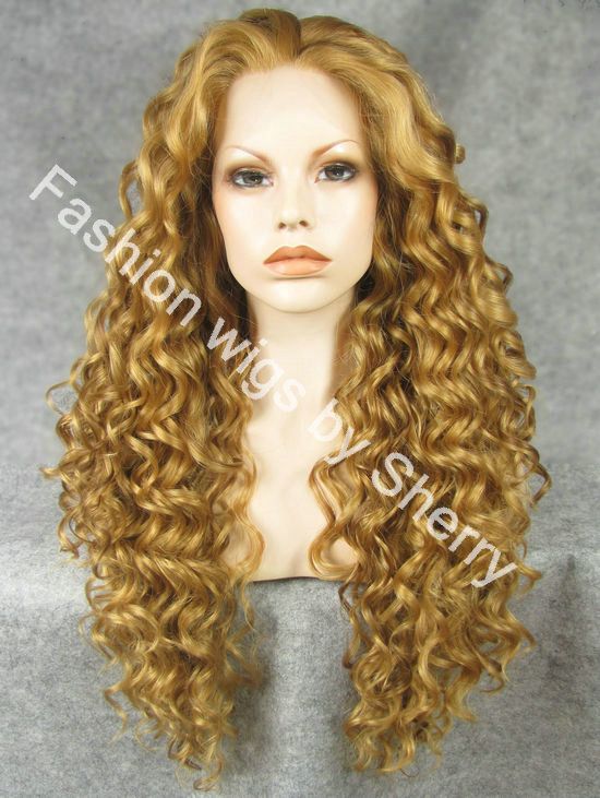 26" Extra Long #27HY/10 Mix Blonde Heat Friendly Lace Front Synthetic Hair Curly Wig