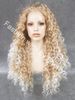 26" Extra Long #27HY/1001 Blonde Tip-white Heat Friendly Synthetic Hair Lace Front Curly Wig