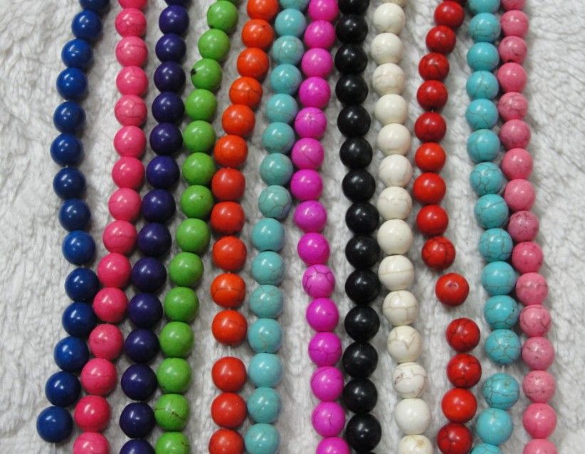 Vackra färger 10mm natursten lösa pärlor turkos pärlor diy armband halsband 500pcs