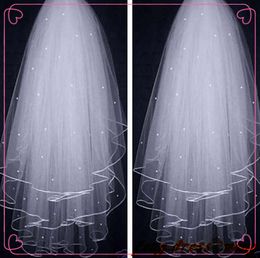 New Hot arrival Cheap 3 Layers White/ivory Wedding Bridal Tiara Pearl Beads Veil Scarf Shawl With Comb