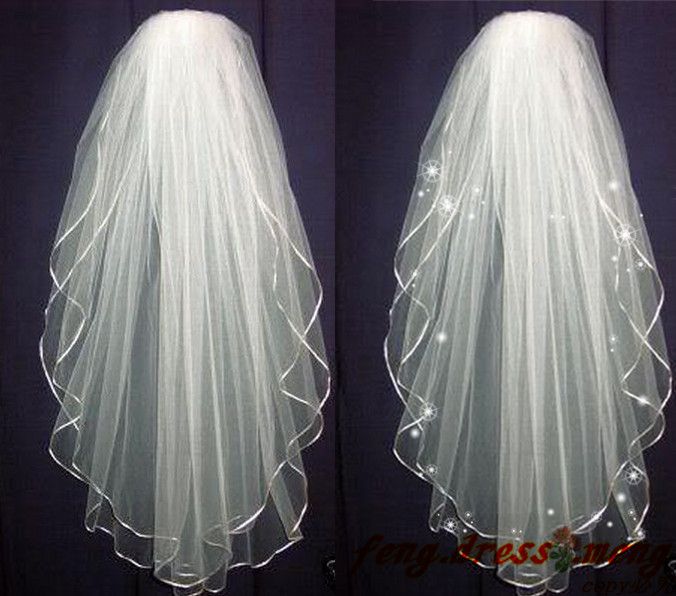 Heet goedkope hoge kwaliteit best verkochte twee lagen wit / ivoor bruiloft bruids tiara parel kralen sluier sjaal sjaal met kam