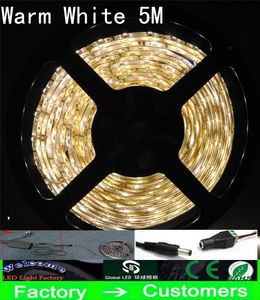 5 M branco quente LED Strip Light 5050 SMD À Prova D 'Água flexível branco vermelho azul amarelo 300 com conector de alimentação 5A plug Melhor Preço