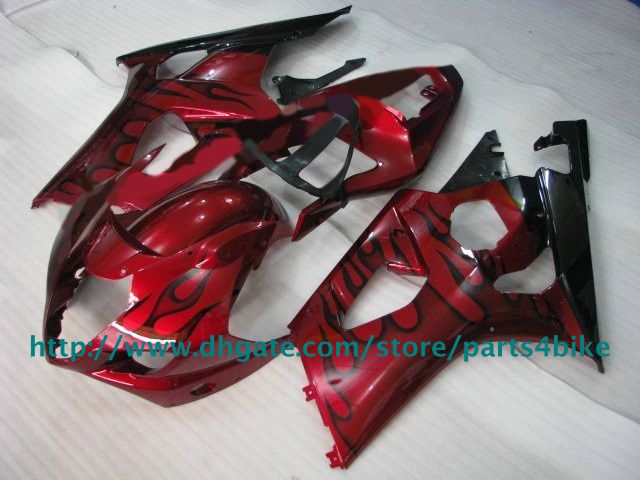 Schwarze Flammen in der roten Körperverkleidung für Suzuki GSXR1000 03 04 GSXR 1000 2003 2004 K3 Verkleidungsset RX2Q
