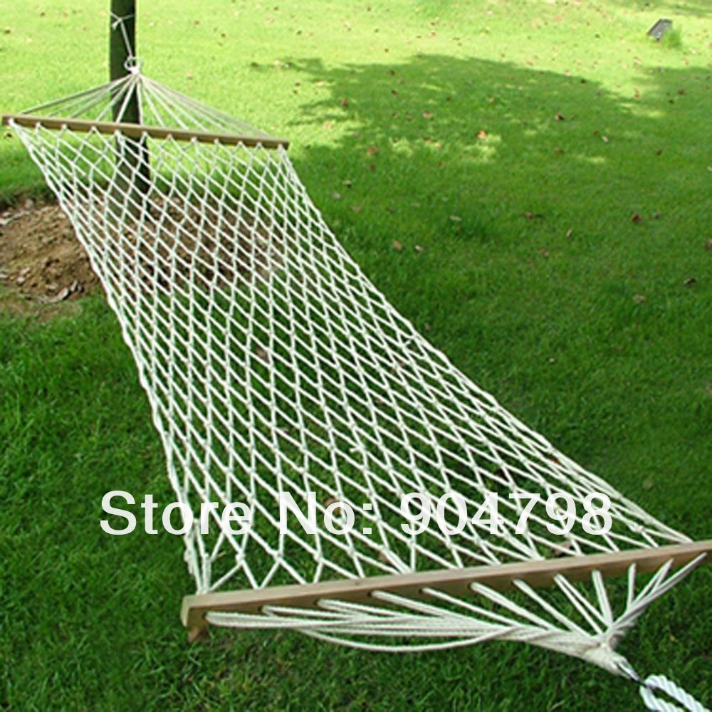 Portable Cotton Double Wide Solid Wood Hammock Hang Sleeping Bed For