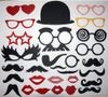 Party Photography Set med 29 Foto Booth Prop Mustasche Eye Glasses Lips på en Stick Mask KD18