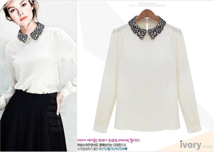 Women's Retro Decor Fake Half Shirt Blouse Peter Pan
