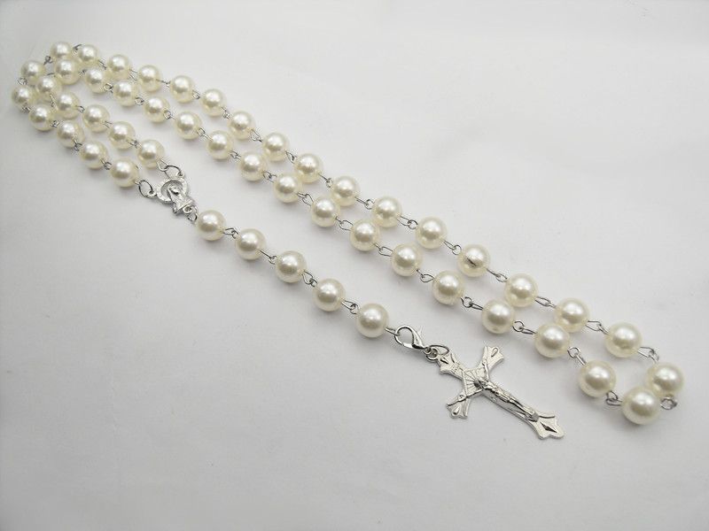 Il bianco di modo borda il rosario cattolico/traversa/collane di Gesù Trasporto libero