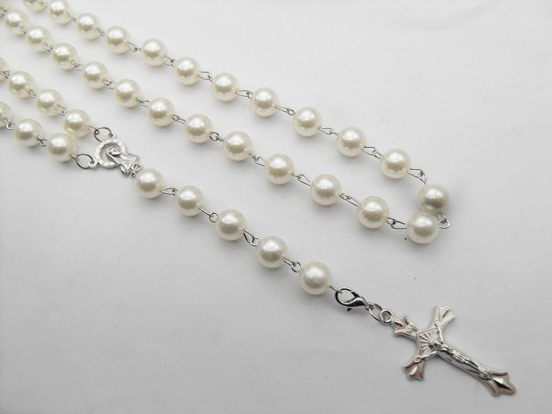 Il bianco di modo borda il rosario cattolico/traversa/collane 12pcs/Lot di Gesù Trasporto libero