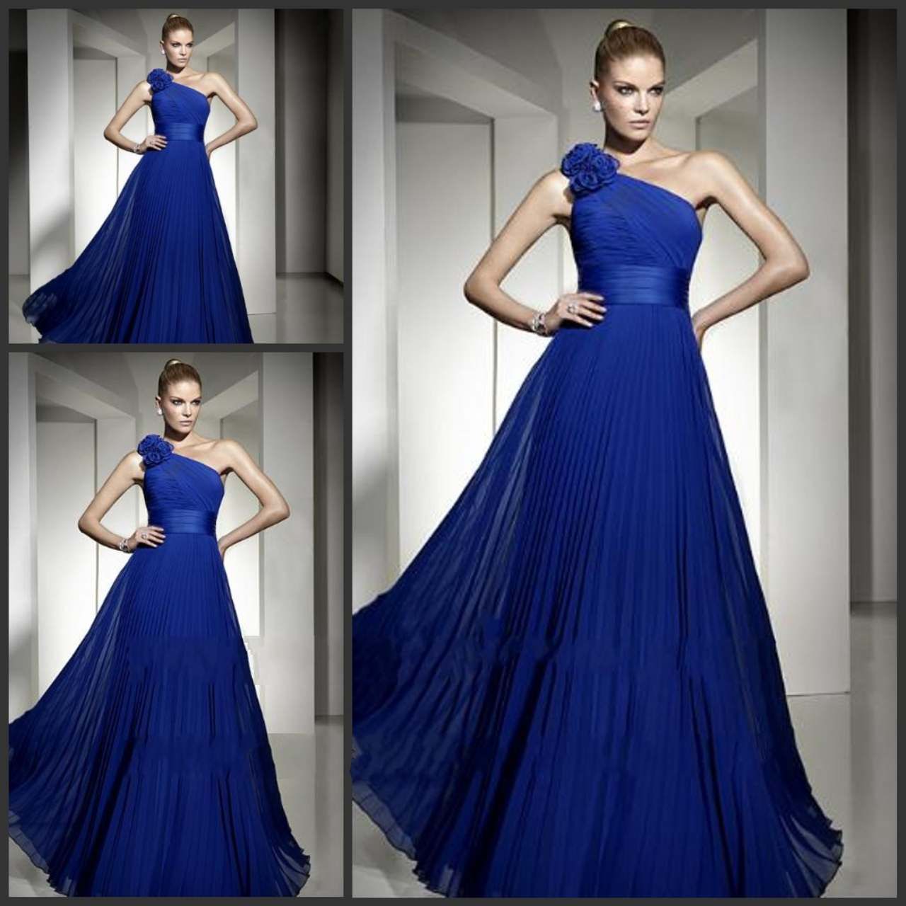  Royal  Blue  Bridesmaids  Dresses  Long One  Shoulder  A Line 