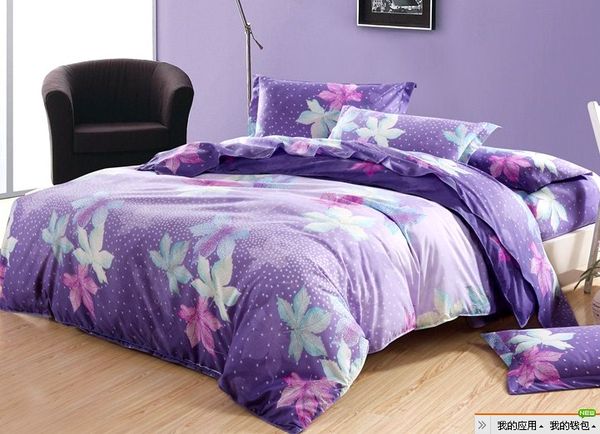 Purple Pink Blue Green Red Leaf Flower Cotton Queen Size Duvet