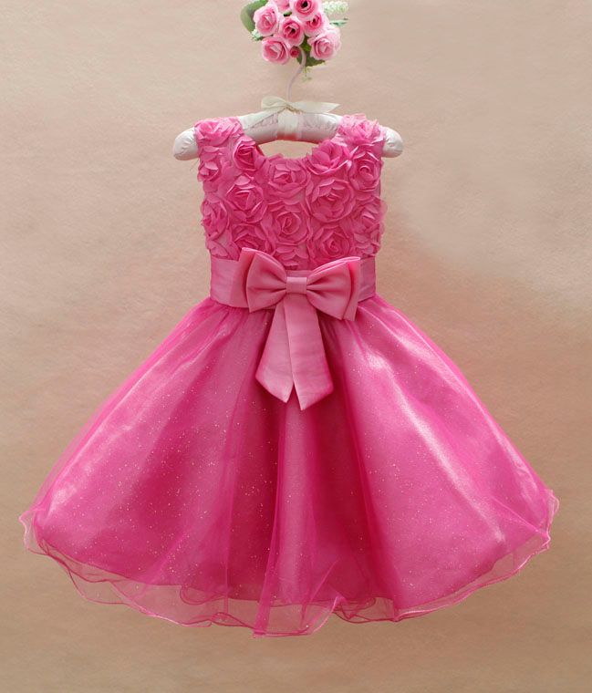 Neonate principessa festa di nozze fiore 3D rosa bambini arco del vestito ragazza abiti tutù di pizzo di tulle moda