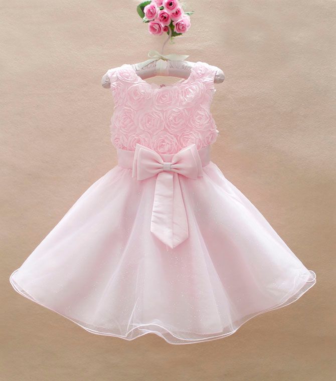 Fille de princesse fête de mariage Fleur 3D fleur rose Dresses fille fille bow tutu dentelle tulle robes