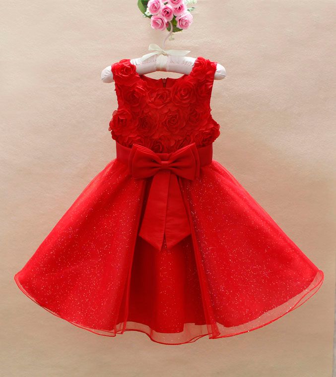 Neonate principessa festa di nozze fiore 3D rosa bambini arco del vestito ragazza abiti tutù di pizzo di tulle moda